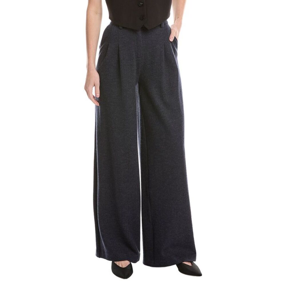 Simkhai Womens  Leroy Pleated Wide Leg Wool-Blend Pant, Black